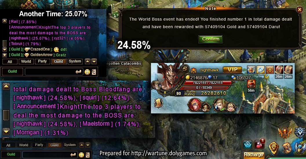 nighthawk huge World Boss hit 24-25% 2017 - DolyGames Wartune