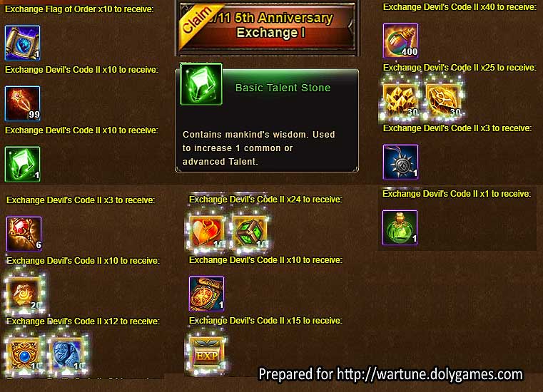 5th Anniversary Exchange 1 Wartune Events 11 August 2017