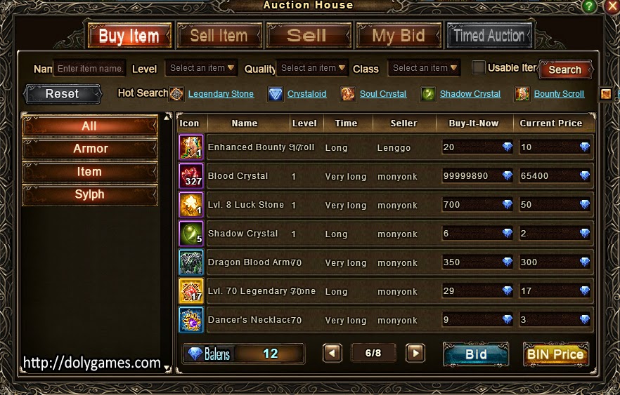 Auction House on Test Servers DolyGames Wartune