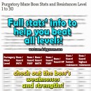 Purgatory Maze Boss Stats and Resistances Level 1 to 30