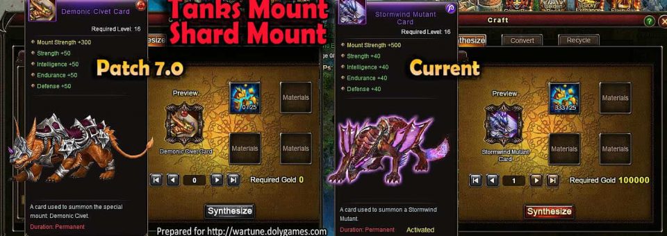 Wartune Patch 7.0 Modification of Mount of Tanks Mount Shards