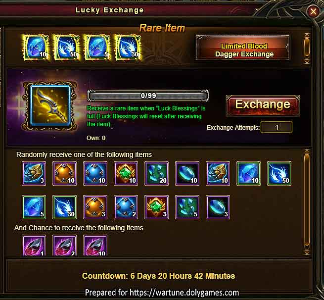 Limited Blood Dagger Exchange Wartune Events 4 MAY 2018