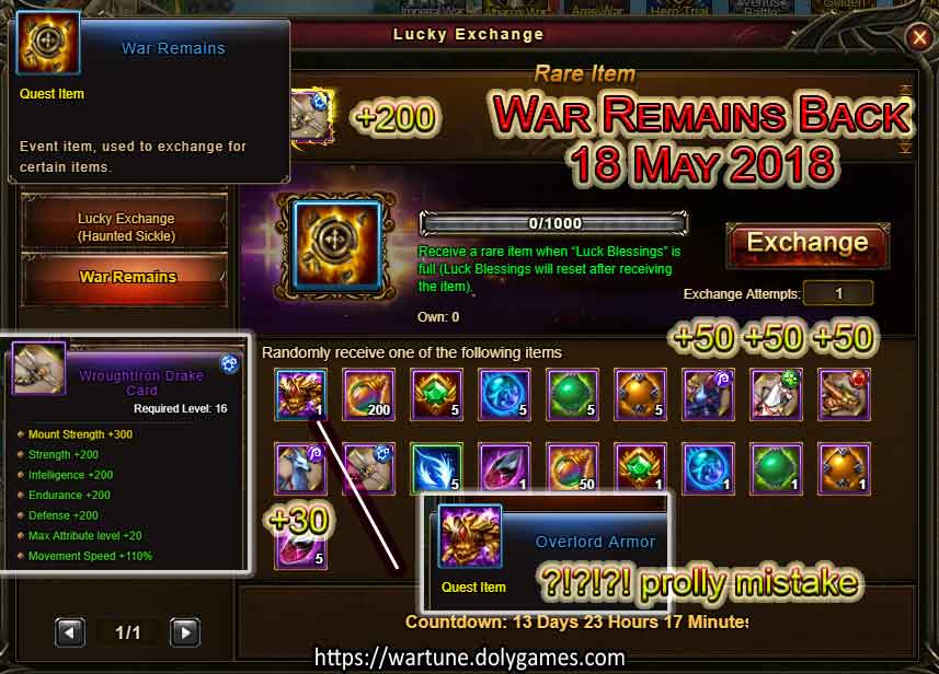 War Remains event back in Wartune 18 May 2018 -low