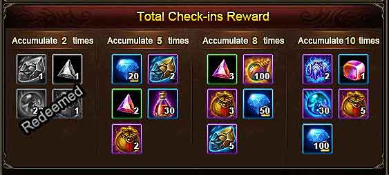 Daily Checkin Rewards before Wartune Patch 8.0