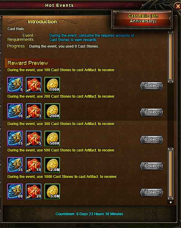 Cast Relic New Event - Wartune Events 10 AUG 2018
