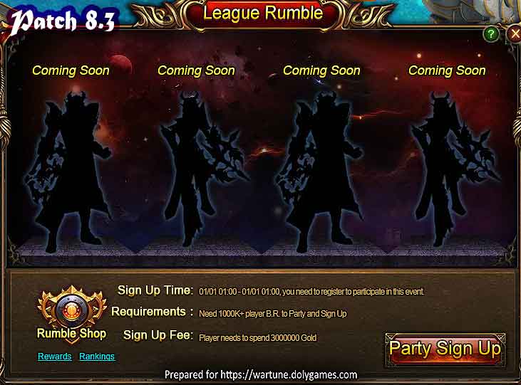 Wartune Patch 8.3 League Rumble window